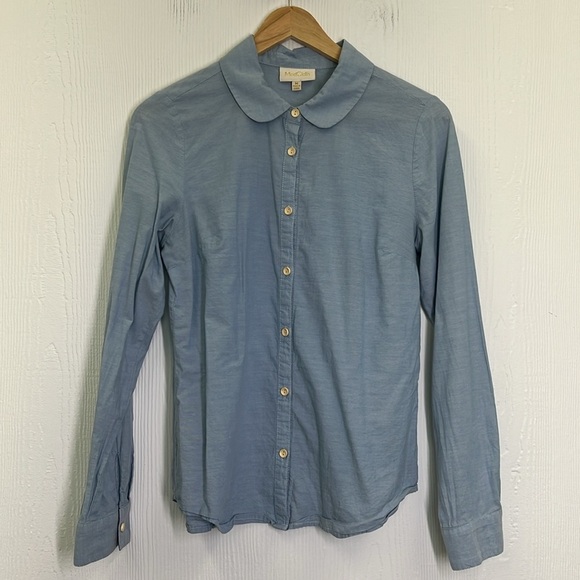 Mod Cloth - Chambray Blue Peter Pan Collar Button Down Blouse Size Medium - Picture 8 of 11